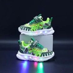 Pantofi Sport Copii cu Luminițe LED și Design Dinozaur Verde (Marime