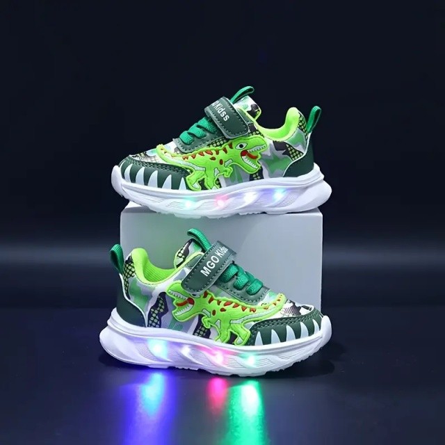 Pantofi Sport Copii cu Luminițe LED și Design Dinozaur Verde (Marime