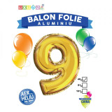 Balon, folie aluminiu, auriu, cifra 9, 40 cm, China