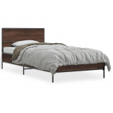 VidaXL Cadru de pat, stejar maro, 90x190 cm, lemn prelucrat și metal