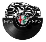 Ceas de perete decorativ realizat din disc de vinil, Model Auto Alfa Romeo MiTo, Text MiTo, Negru, 30 cm