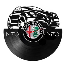 Ceas de perete decorativ realizat din disc de vinil, Model Auto Alfa Romeo MiTo, Text MiTo, Negru, 30 cm