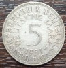 (A314) MONEDA DIN ARGINT GERMANIA - 5 MARK 1951, LIT F, 11,2 GRAME. PURITATE 625, Europa