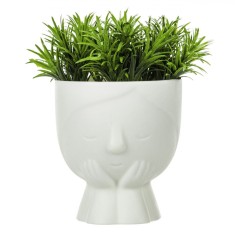 Ghiveci Decorativ, Model Față, Plastic, Culoare Albă, 9x9x15cm, Plantă Artificială