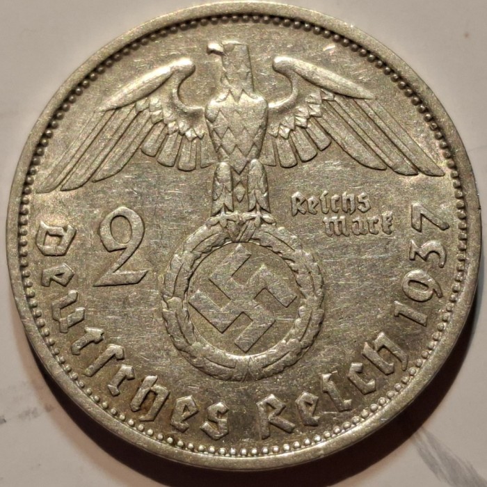 Germania Nazista 2 reichsmark 1937 F argint