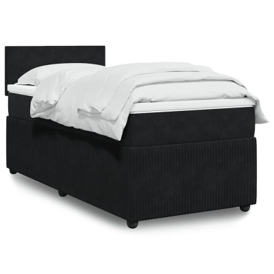 vidaXL Pat box spring cu saltea, negru, 90x200 cm, catifea 3287634 foto