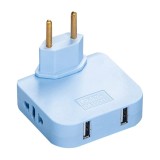 Adaptor Triplu Rotativ 180&deg; cu 2 Prize și 2 Porturi USB Techstar&reg;, 2500W, Albastru - Ideal pentru Spatii Inguste