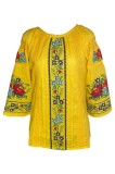 Bluza dama casual RG 124, marime 2XL, galben inflorat, Bumbac