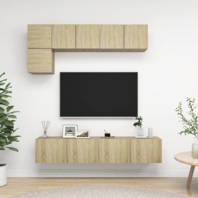 Set de dulapuri TV, 5 piese, stejar sonoma, lemn prelucrat foto