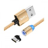 Cablu magnetic incarcare telefon, TOPK, LED 1m, 2.4A USB Type-C USB-C rotatie 360, compatibil cu majoritatea telefoanelor, gold