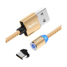 Cablu magnetic incarcare telefon, TOPK, LED 1m, 2.4A USB Type-C USB-C rotatie 360, compatibil cu majoritatea telefoanelor, gold