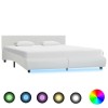 Cadru de pat cu LED, alb, 180 x 200 cm, piele ecologică