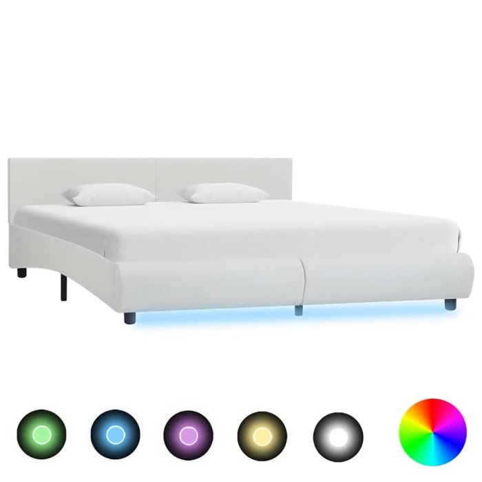 Cadru de pat cu LED, alb, 180 x 200 cm, piele ecologică