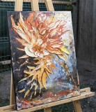 Cumpara ieftin Tablou impasto pictat manual, Floare stilizata, 50x40cm acril pe panza efect 3D, Kenny Varniote
