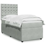 VidaXL Pat box spring cu saltea, gri deschis, 90x200 cm, catifea 3292250