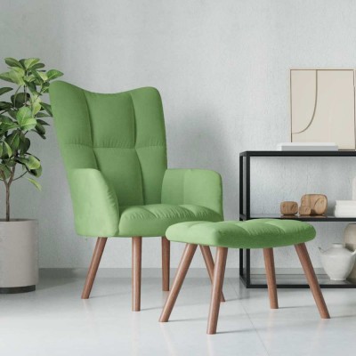 vidaXL Scaun de relaxare cu taburet, verde deschis, catifea foto