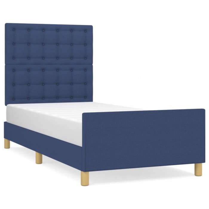 Cadru de pat cu tablie, albastru, 80x200 cm, textil