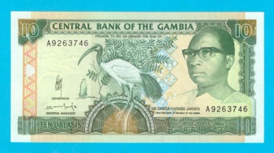 Bancnotă Gambia (pick 13) 10 Dalasis 1991 UNC serie: A9263746 foto