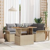 VidaXL Set de dining pentru grădină din 5 piese cu perne Bej din rattan poliesteric și Acacia