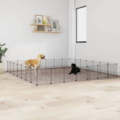 vidaXL Cușcă animale de companie cu ușă 28 panouri negru 35x35 cm oțel foto