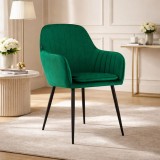 Cumpara ieftin Scaun stil fotoliu bucatarie/living, Artool, Lugo, catifea verde, picioare metal negru, 57.5x56.5x86.5 cm