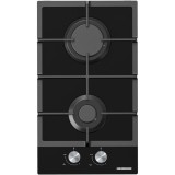 Plita incorporabila Heinner HBH-M302FGBK, Gaz, 2 arzatoare, Gratar fonta, Aprindere electrica, Dispozitiv de siguranta, 30 cm, Sticla neagra