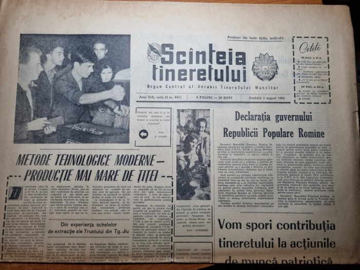 scanteia tineretului 3 august 1963-raionul satu mare,buzau,targu jiu,baiut,cluj