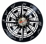 Ceas de Perete Decorativ Busola Roza Vanturilor Nautic Disc Vinil 30cm Negru Mecanism Quartz Silentios
