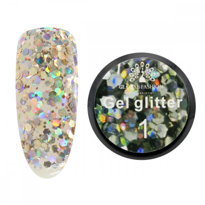 Gel unghii cu sclipici hexagon, Glitter Gel, Global Fashion 5g, 01 foto