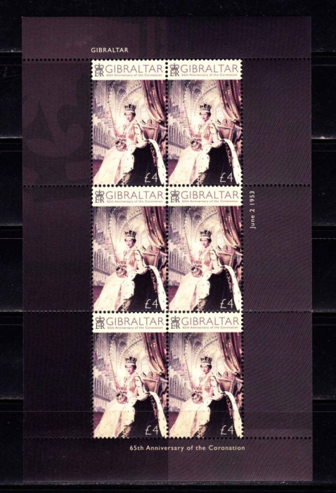 Gibraltar 2018 &quot;Regina Elizabeth II -65 ani incoronare &quot;,nominal 24&pound; ,mcoala,MNH