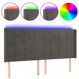 Cumpara ieftin Tablie de pat cu LED, gri inchis, 163x16x118/128 cm, catifea