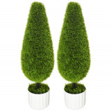 Set 2 Plante Artificiale cu Ghiveci de &Oslash;12x16 cm, Muschi si Ciment, Plante Artificiale de 90cm din PE si Plastic, Verde-Alb HOMCOM | Aosom RO