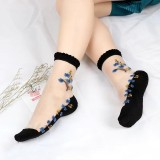 Sosete pentru dama, SS0144, model flori, Alb/Negru, marime universala