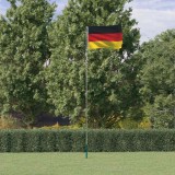 vidaXL Steag Germania cu St&acirc;lp Aluminiu Telescopic 5.55m, Set Complet: Steag 90x150cm, Suport Sol, Inele Agățare, Argintiu Multicolor