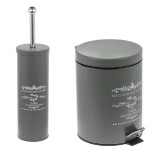 Set accesorii de baie, 2 piese, perie WC si cos de gunoi, Metal, Gri
