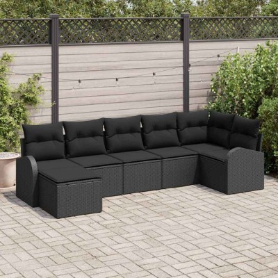 vidaXL Set de canapele pentru grădină cu pernă 7 pcs Negru Rattan poli 3346133 foto