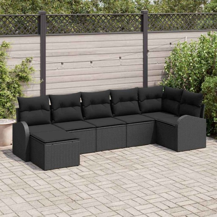 vidaXL Set de canapele pentru grădină cu pernă 7 pcs Negru Rattan poli 3346133