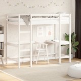 Gossi cadru pat supraetajat cu birou, alb, 90x190 cm, lemn masiv pin