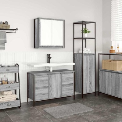vidaXL Set de mobilier pentru baie cu sertar 2 pcs Gri sonoma și Negru 3328377 foto