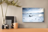 Tablou Canvas, "Cabana singuratică &icirc;n peisajul iernii", Alb, Iernatic, Singuratic, Frig, Lumină, Reflecție, Natură, Tăcere, Peisaj, Lac, Cer, Colibă,