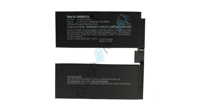 &Icirc;nlocuire baterie tabletă VHBW pentru Apple A1876, A2043 - 9650 mAh 3,76 V Li-polimer