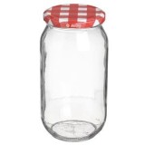 Borcan de depozitare din sticlă transparentă cu capac metalic &icirc;n carouri 1000ml, CMCLASS