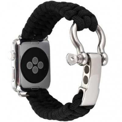 Curea iUni compatibila cu Apple Watch 1/2/3/4/5/6/7, 42mm, Elastic Paracord, Rugged Nylon Rope, Black foto