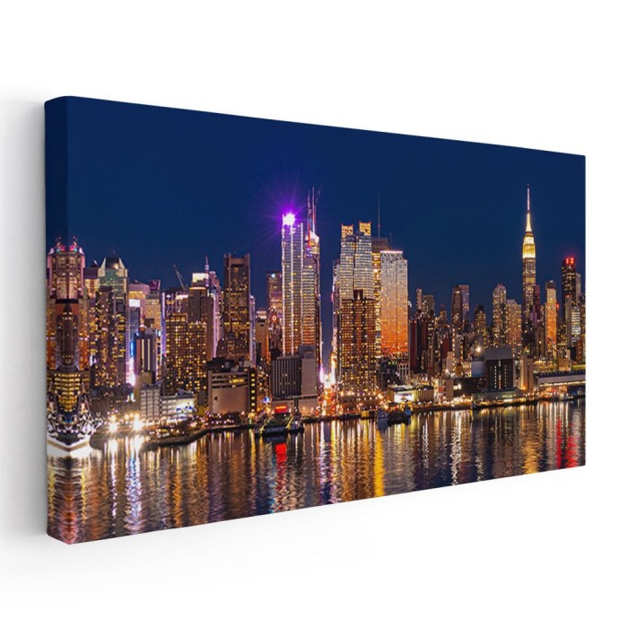 Tablou cladiri moderne New York noaptea 2088 Tablou canvas pe panza CU RAMA 60x120 cm