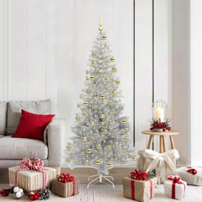 vidaXL Brad de Crăciun cu 300 LED cu suport Argintiu 180 cm PET 3396678 foto