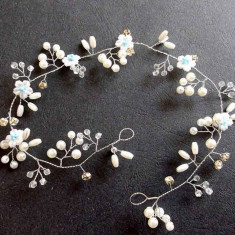 Coronita perle artificiale si cristale alb bleu, coronita mireasa 34556