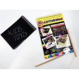 Caiet cu fise razuibile, DIY Magic Scratch, 12 File, Curcubeu, Creion din Lemn, Cartonase negre, 26 x 19 cm, Multicolor