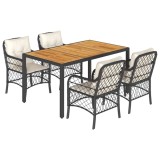 Cumpara ieftin Set mobilier de gradina cu perne, 5 piese, negru, poliratan