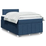 VidaXL Pat box spring cu saltea, albastru, 120x190 cm, material textil