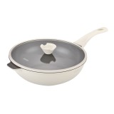TIGAIE TIP WOK DIN ALUMINIU TURNAT SUB PRESIUNE SI ACOPERIRE CERAMICA CU CAPAC DIN STICLA ? 30 CM ? ZG-ACS 08 CREM